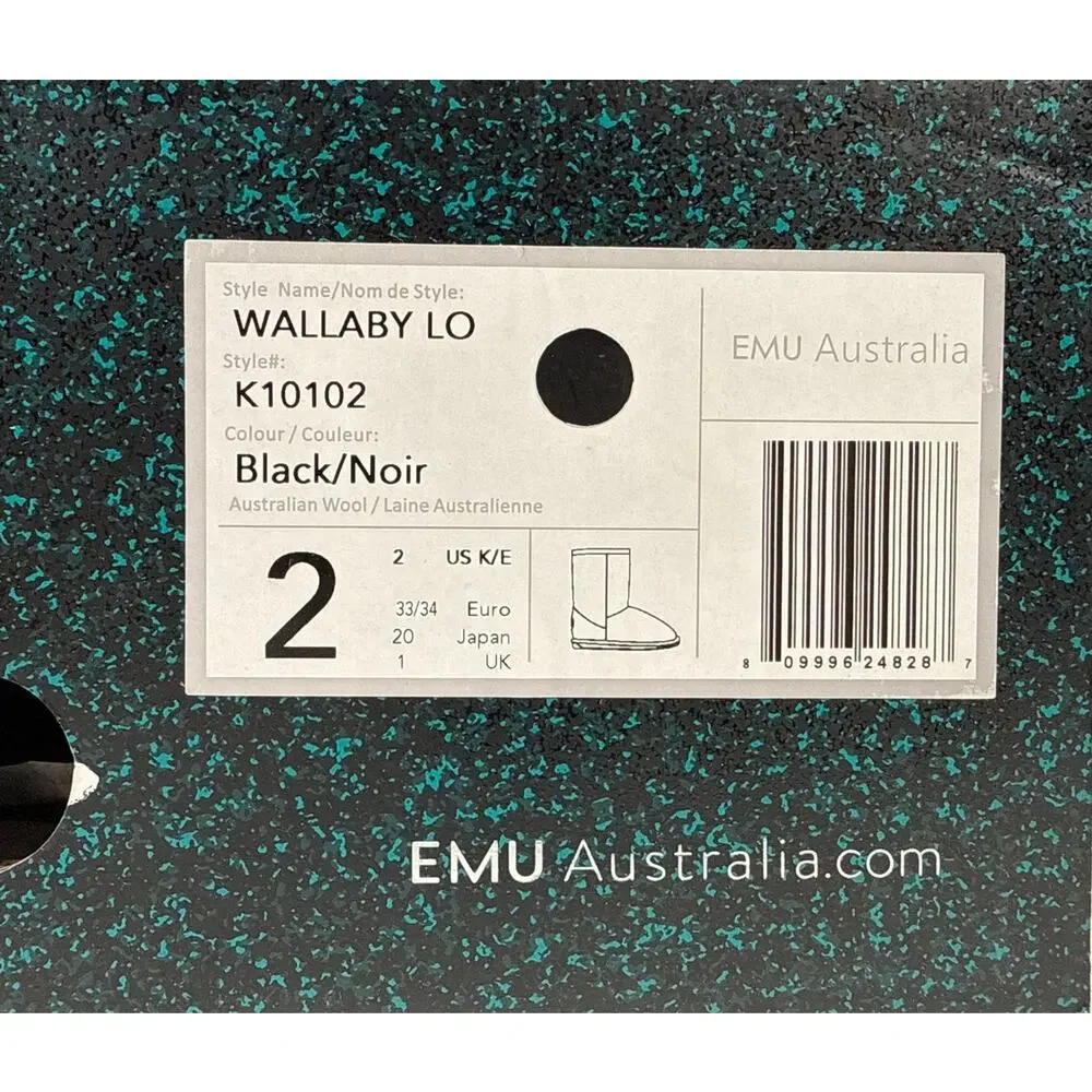 EMU Australia Wallaby Lo Boots Big Kids 2‎ Black Waterproof Suede Merino Wool